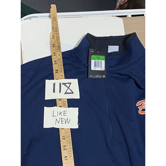 Nike Quarter-Zip Pullover Size XL Navy Blue Textured Fabric Orange “B” Logo NWT - Picture 4 of 9